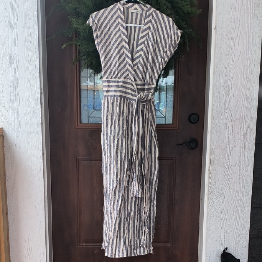 Farrow Navy and White Striped Maxi Dress
